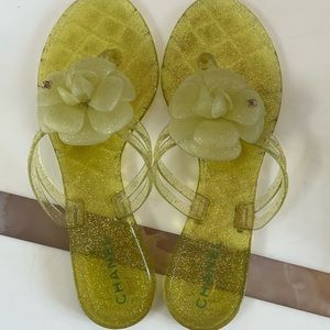 CHANEL Yellow Glitter Sandals